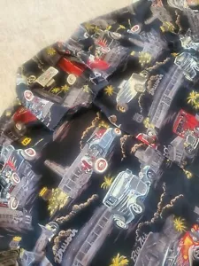 Button Down Short Sleeve Shirt Vintage Cars Roadsters Hot Rod Mens 2X Large - Picture 1 of 7
