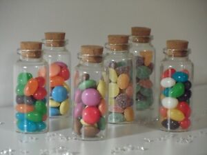 Small Clear Glass Cork Lid Bottles Jars Party Sweets Wedding Table Favours 3x7cm