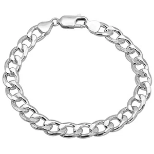 925 Reines Massives Sterlingsilber 8 mm Kubanisches Glied Bordsteinkette Herrenarmband 8 Zoll - Bild 1 von 7