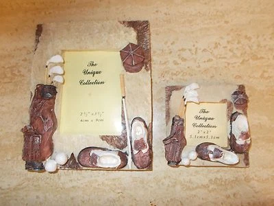  2 marcos de fotos retro de estuco de golf, bolsa, sombrero, bolsa de golf y diseño de palos Foto 1 de 4