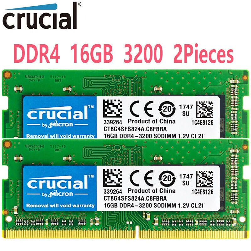 CRUCIAL DDR4 2X16GB  3200 PC4-25600 Laptop SODIMM Non-ECC 260-Pin Memory RAM - Image 1 of 4