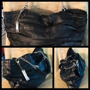 DKNY Dkny Black Ruffle Leather Chain Tote NWOT (Please see description) - Picture 1 of 11