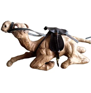 HANDMADE LEATHER WRAPPED DROMEDARY CAMEL SCULPTURE STATUE FIGURINE W/SADDLE - Picture 1 of 15