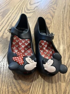 Mini Melissa Girls Black Minnie & Mickey Mouse Mary Jane Flats Size 7C - Picture 1 of 5