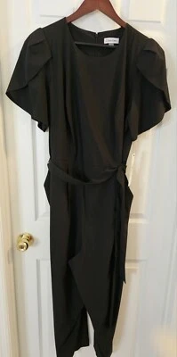 MONO CORTO CALVIN KLEIN FLUTTER MANGA DIVIDIDA CINTURÓN, NEGRO, TALLA 14 NUEVO CON ETIQUETAS Foto 1 de 4