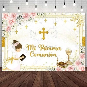 7x5ft Mi Primera Comunion Backdrop for Girls Christening God Bless Baptism Fi... - Picture 1 of 6