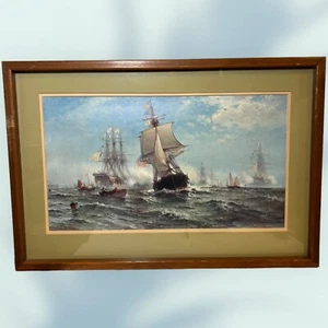 Uss Ranger 1st Recognition of America Framed Matted Print by Edward Moran 26x18” - Picture 1 of 4