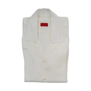 690$ ISAIA NAPOLI Ivory Hand-Sewn Shirt Short Sleeve Camp Collar Linen 16 - 41 - Picture 1 of 2