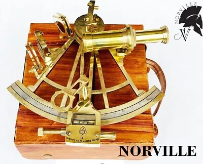 8" Marine Brass Nautical Functional Sextant with LeatherBox Maritime Collectible - Image 1 of 4