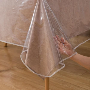 Clear Heavy Duty Vinyl Tablecloth with Sewn Finished Edges Rectangle Waterproof - Picture 1 of 6