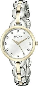 Bulova 98L208 Two Tone White MOP Dial Swarovski Crystals Womens Dress Watch