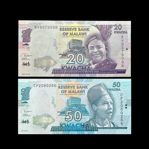 Malawi 2 Notes 20 and 50 Kwacha 2019 - 2020 P 63 P 64 UNC - Picture 1 of 2