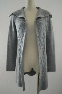 NWT Marisa Christina 100% 2 Ply Cashmere GREY Cable Shawl Cardigan Sweater SMALL - Picture 1 of 10