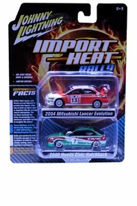 2018 JOHNNY LIGHTNING IMPORTAZIONE HEAT RALLY 2004 MITSUBISHI LANCER EVO & 2000 HONDA - Foto 1 di 2