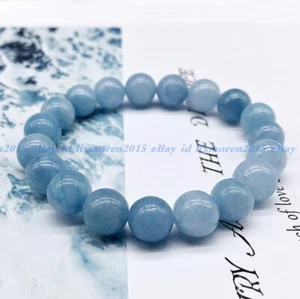 Natural 6/8/10/12mm Blue Aquamarine Round Gemstone Beads Stretchy Bracelet 7.5'' - Picture 1 of 13