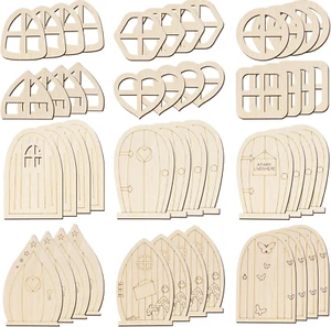 48 Pcs Fairy Door Wooden Garden Doors Craft Mini Window Fairy House DIY Kit Unfi - Picture 1 of 7