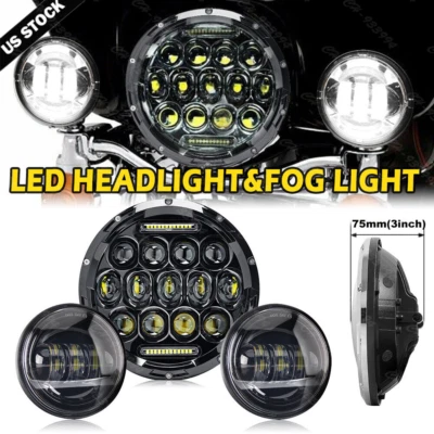 Faro LED de 7 pulgadas y luces antiniebla de paso para Harley Davidson Road King Foto 1 de 4