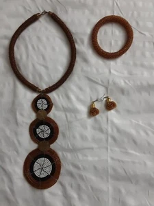 Handmade handcrafted African Choker Necklace, Earrings and Bracelet Set - Picture 1 of 12