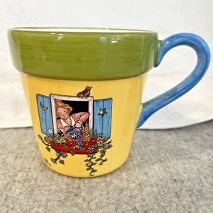 Mary Engelbreit floral FLOWERPOT MUG ceramic yellow green blue Teleflora 1999 - Picture 1 of 7