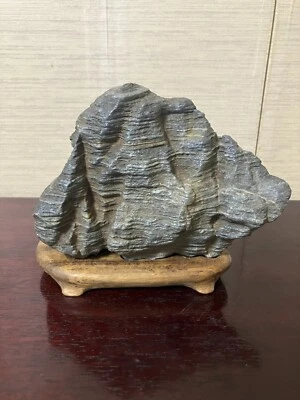 Bonsai japonés Suiseki piedra de visualización en capas roca natural madera Daiza Foto 1 de 4