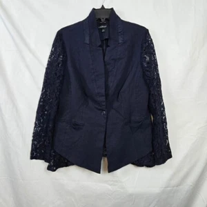 Lane Bryant Navy Lace Sleeves High-Low Back Bryant One Button Career Blazer 14 - Picture 1 of 13