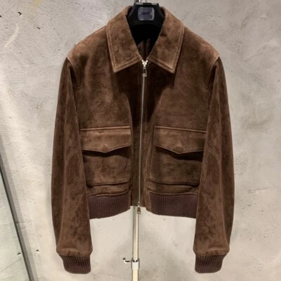 Women's Suede Leather Oversized Jacket 100% Real Brown Bomber Leather Jacket - Image 1 of 4
