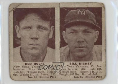1941 Double Play R330 Red Rolfe Bill Dickey #65-66 HOF - Image 1 of 2
