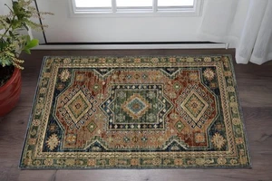 Alfombra tribal azul óxido y bronceado de 3' X 5' - Imagen 1 de 1