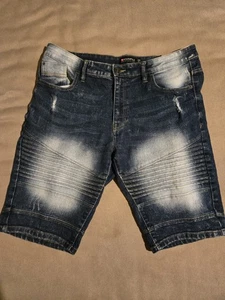 Southpole Jean Shorts Mens 34x11 Acid Wash Slim Fit Moto Distressed 90s Y2K - Picture 1 of 7