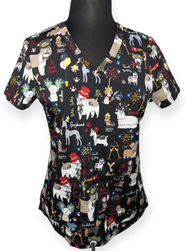 Koi Basics Leslie Top Fancy Party Scrub Top Size Small NWT - Image 1 of 4