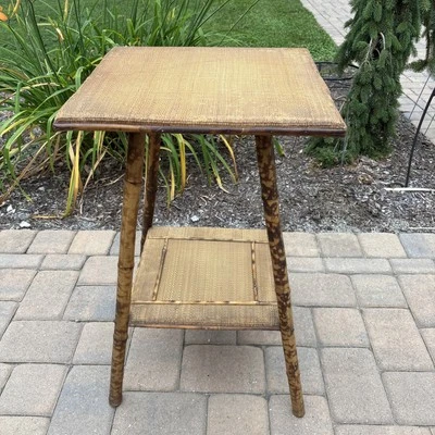 Tortoise Shell Bamboo Side Table Plant Stand Antique 29.75 H x 17.5 x 17” Top - Image 1 of 4