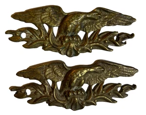 Pair Vintage Brass Eagle Furniture Mounts Federal Revival Appliqué Applique - Picture 1 of 6