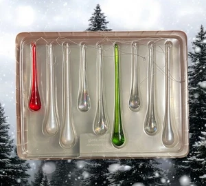 Vintage Pier 1 - 9 Glas Eiszapfen Christbaumschmuck - rot / grün / klar - Bild 1 von 5