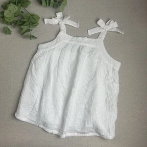 J. Crew Crewcuts Girls' L (10/12) White Tank Cotton Gauze Bow Accents Lined Flaw - Picture 1 of 14