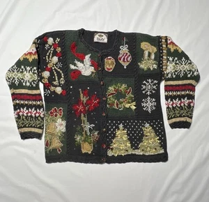Vintage Tiara International Pullover Damen schwarz Knopf bestickt 90er Weihnachten - Bild 1 von 16