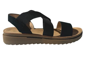 MAYA Sandalen breite Passform elastische Riemen niedrige Keilabsatz metallic schwarz - Bild 1 von 1