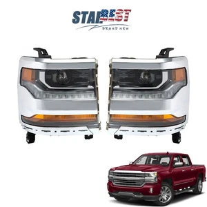 For Chevy Silverado 1500 2016-2018 HID/Xenon w/ LED Pair Left+Right Headlights - Picture 1 of 13