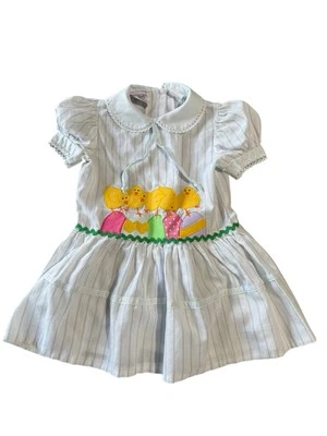 Vestido de Colección Youngland Rayas Pollitos Huevos Plisado Niñas Pequeñas Talla 3T Primavera Foto 1 de 4