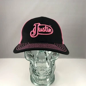 Genuine JUSTIN BOOTS Cute Pink & Black Womens Cowgirl Mesh Snapback Hat - Picture 1 of 7