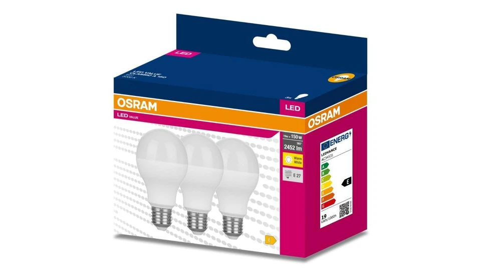 3PAK Żarówka LED E27 A60 19W = 150W 2452lm 3000K Ciepła 200 OSRAM VALUE - Bild 1 von 1
