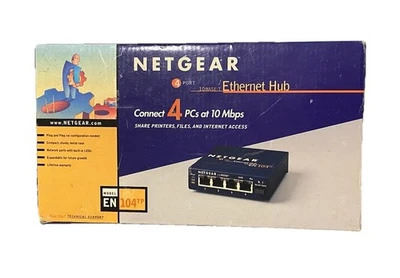 Netgear EN104TP 4 Port Hub 10Mbps Ethernet Wired Network Router READ - Image 1 of 4