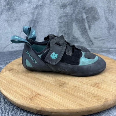 Evolv Climbing Shoes Womens 6 Teal Black TRAX Rubber Straps Rock Gym - Image 1 of 4