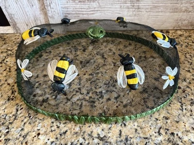 Vintage Oval Mesh Screen Dome Bumblebee Cover Flowers & Bumblebees BBQ Picnic - Image 1 of 4