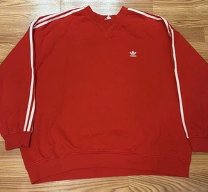 Adidas Originals Trefoil Red Pullover Crewneck 3 Stripe Sweatshirt Size XL - Picture 1 of 7