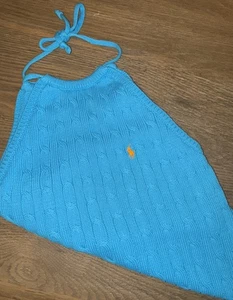 VTG Ralph Lauren Turquoise Cable Knit Halter Top Large Sweater Preppy Y2K - Picture 1 of 18