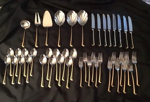 Unique Yamazaki Patrick Flatware Ramona Black Gold Service 44 Pieces Fork Spoon - Picture 1 of 10
