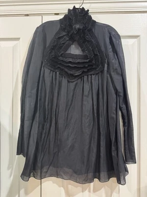 Blusa Givenchy negra manga larga algodón transparente y seda talla 38 Foto 1 de 4