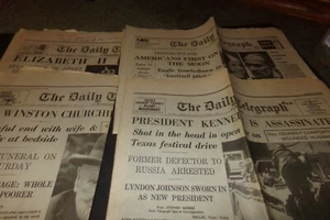 Lote de 4 periódicos Daily Telegraph reimpresos reina Isabel coronada John Kennedy - Imagen 1 de 12