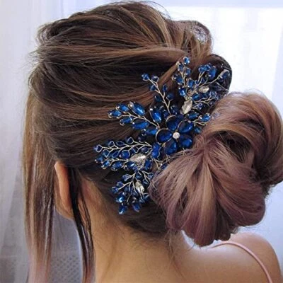 Aimimier Bridal Royal Blue Crystal Hair Comb Sapphire Hair Piece Prom Party  - Image 1 of 4