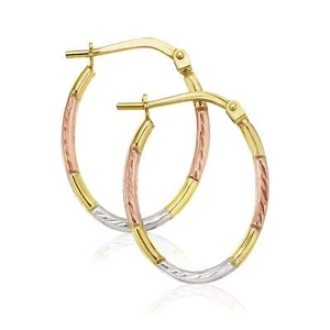 9ct Yellow Gold Silver Filled 13x1mm Patterned Hoop Earrings - Picture 1 of 1